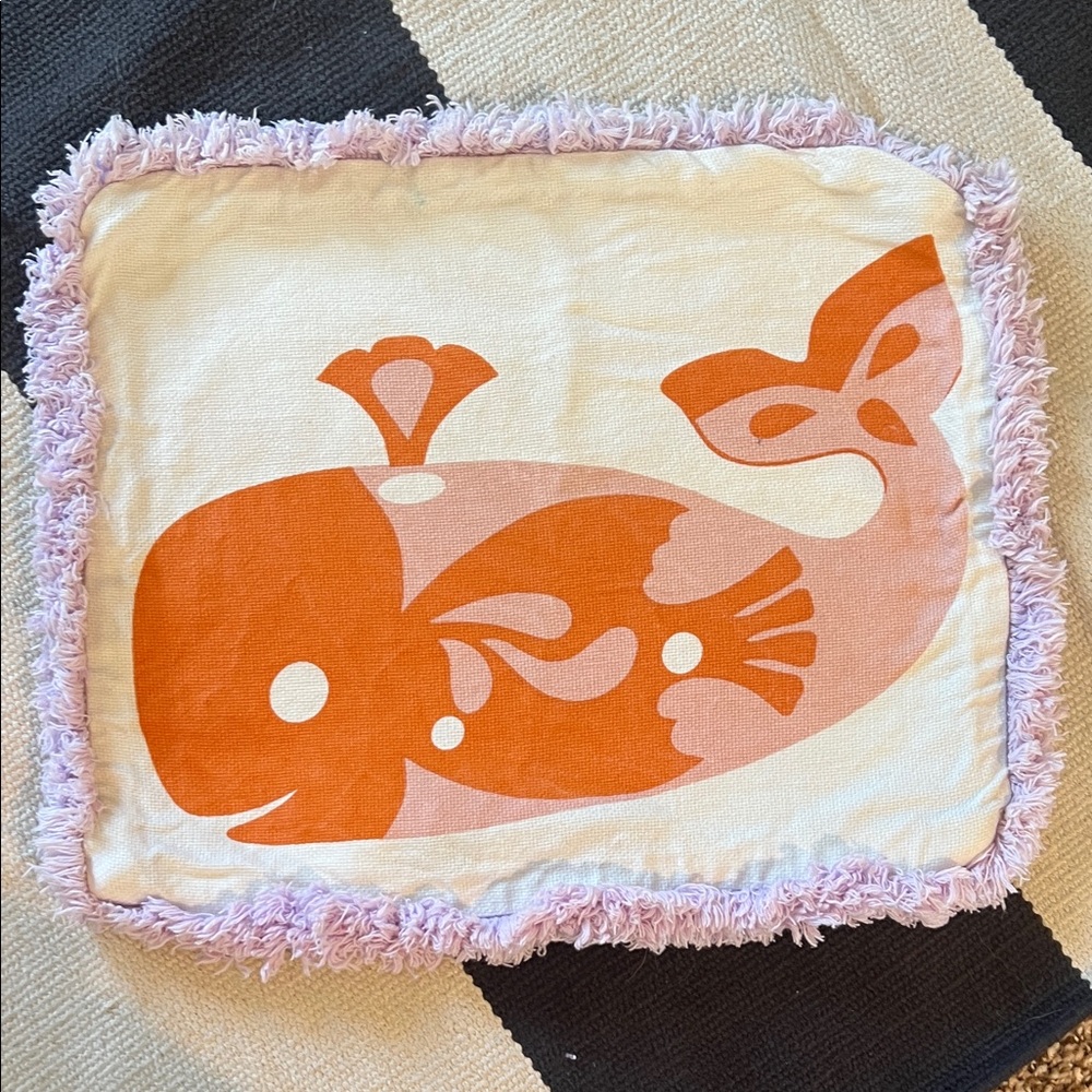 Thomas Paul Whale Print Pillow with Lilac Purple Fringe - 100% Corton!